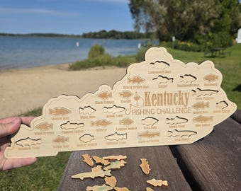 Kentucky Fishing Map| Fishing Log Gift for Fisherman| Game fish of KY with fish cutouts to track your catch| Sport Fish| Anglers Decor