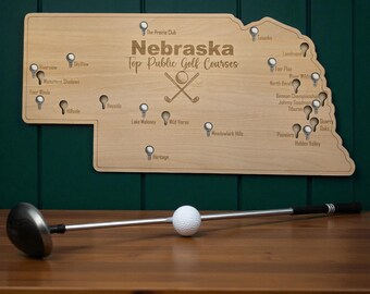 Nebraska Golf Courses Map- Best public golf courses in NE with golf ball cutouts to track where you've been