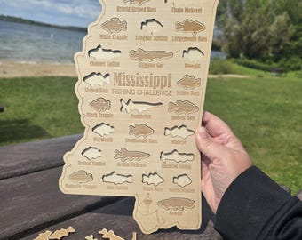 Mississippi Fishing Map| Fishing Log Gift for Fisherman| Game fish of MS w fish cutouts to track your catch| Sport Fish Sign| Anglers Decor