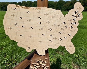 Turkey Hunting gift- Turkey hunting tracker gift for him. Hunt every state in the United States and use cutouts to track your trophies