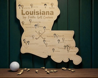 Louisiana Golf Courses Map- Best public golf courses in LA with golf ball cutouts to mark the courses you've played