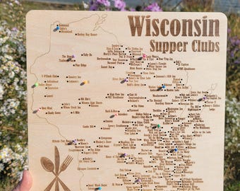 Wisconsin Supper Clubs Map- Track your adventures using push pins to mark where you've been!