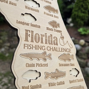 Carte de pêche en Floride | Cadeau de bûche de pêche pour pêcheur | Jeu de poissons de Floride avec des découpes de poisson pour suivre vos prises | Panneau de pêche sportive| Décoration du pêcheur