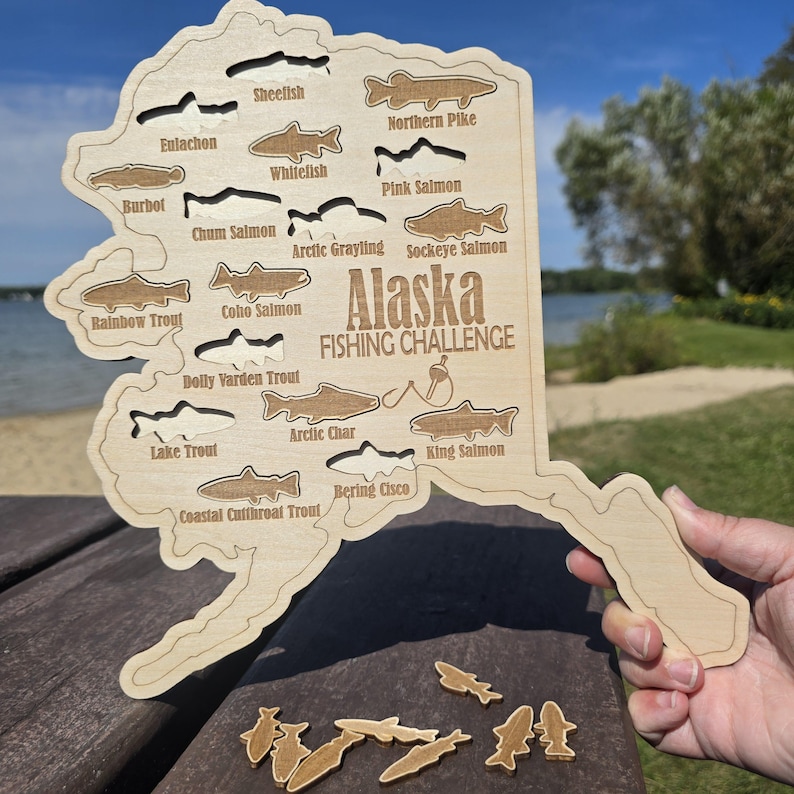 Alaska Fishing Map | Fishing Log Gift for Fisherman | Game Fish of AK ...