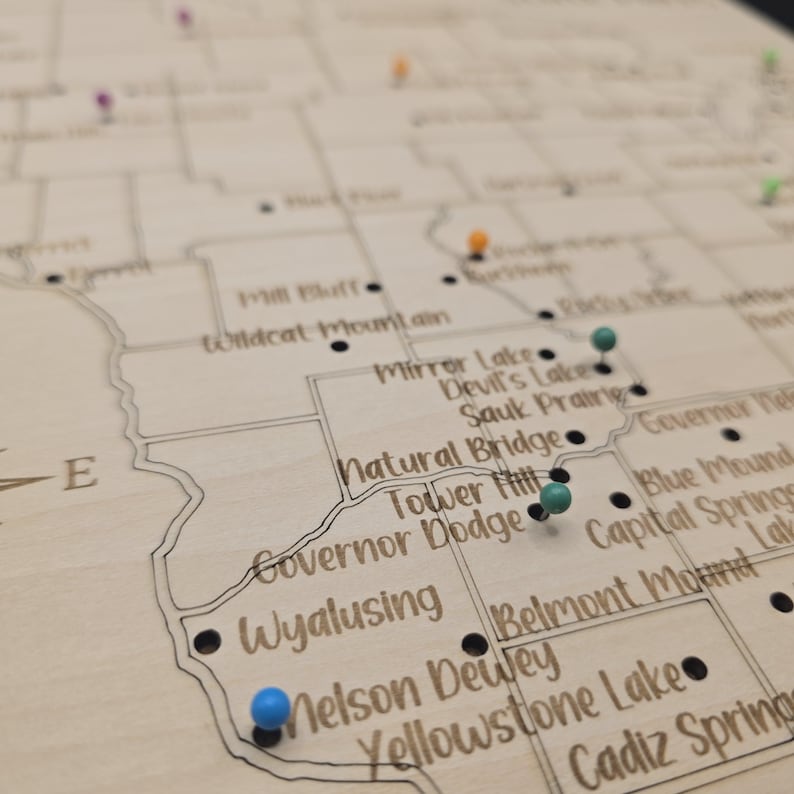 Wisconsin Map Pin Wisconsin State Park Map- Track Your Adventures Using Push Pins to Mark ...