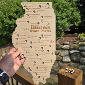 Carte des parcs de l'État de l'Illinois - Avec des découpes pour tentes pour savoir quels parcs vous avez visités !