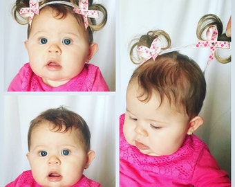 Bebe Doos Perfect Ponies - Baby headband accessory with bows and fake faux pigtails hair PATENTED