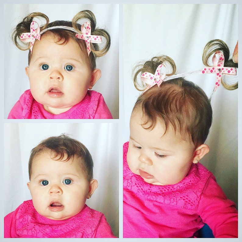 Bebe Doos Perfect Ponies Baby headband accessory with bows and fake faux pigtails hair PATENTED