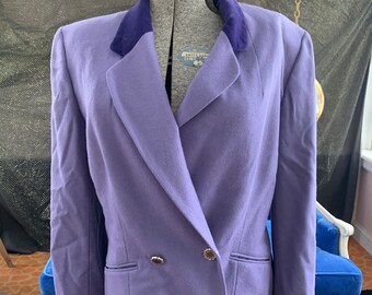 Retro Periwinkle Pure Short Double Breasted Ladies Wool Belted Coat Size Medium