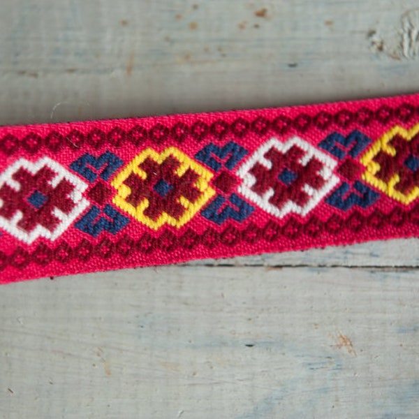 1 yard Embroidered Geometric  - Vintage Fabric Trim New Old Stock Mod BOHO Bohemian Hippie Happy Colors