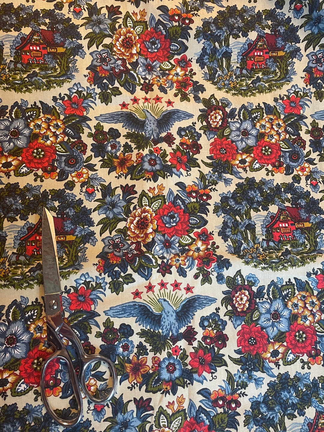 A Bit of History Novelty Vintage Fabric 70s New Old Stock Etsy