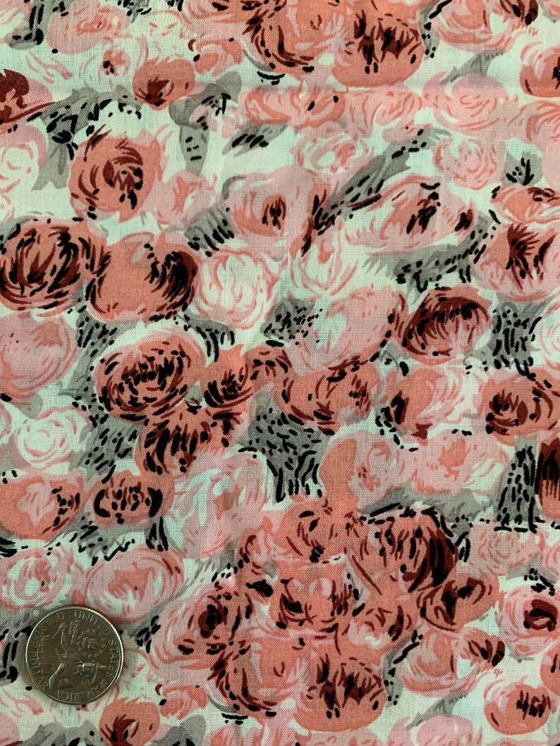 Pink Gray Floral Vintage Fabric New Old Stock Floral 80s Etsy