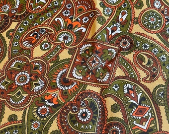Cool Mod Paisley- Vintage Fabric Juvenile Whimsical New Old Stock 70s Fall Autumn Orange Avocado Brown Apparel