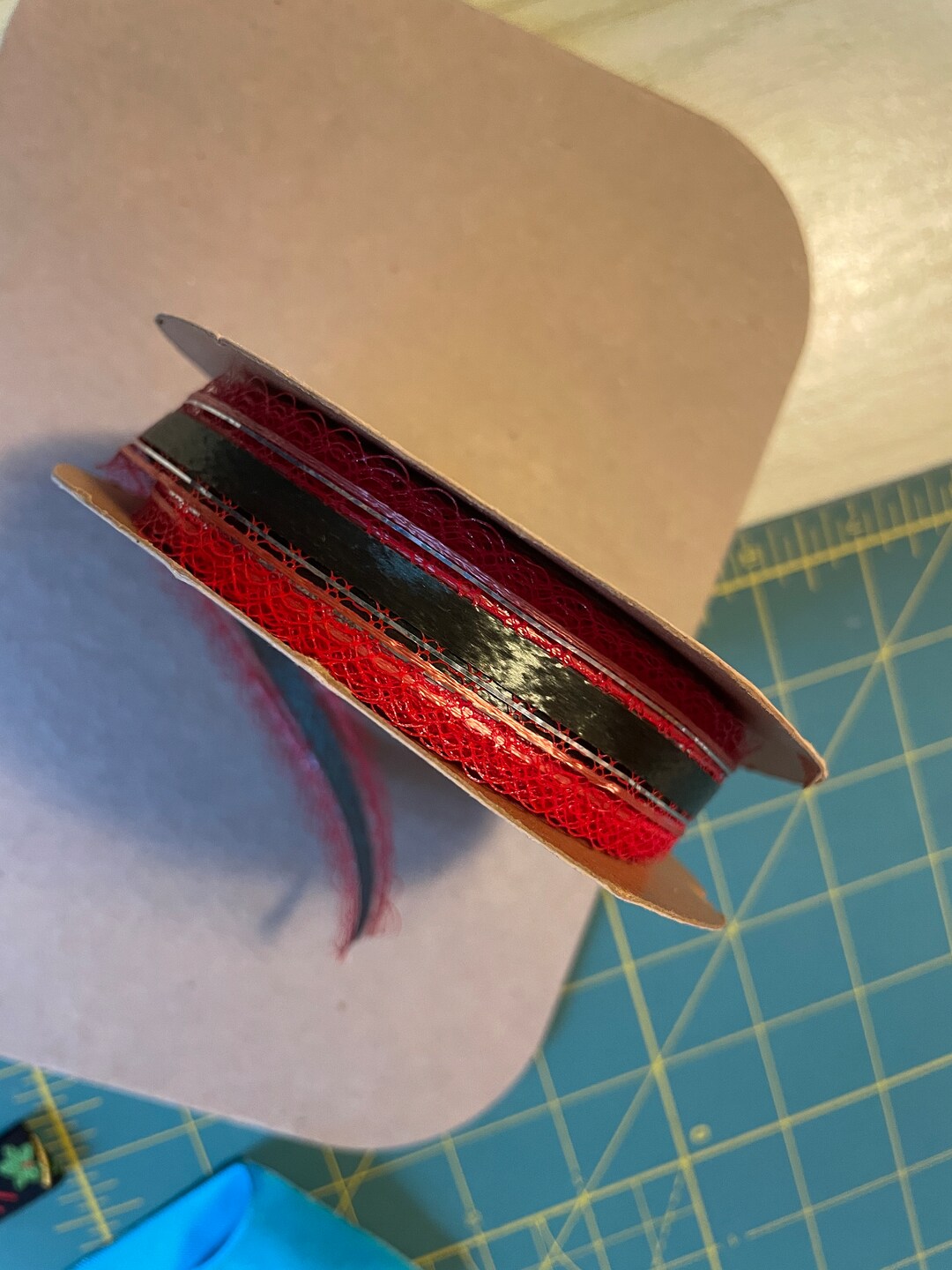Vintage Ribbon Spool - Gift Decorette Red Green Gold Bows Christmas ...