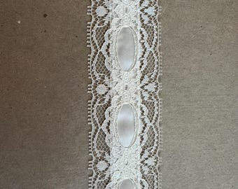 Ivory Lace and Ribbon - Vintage Trim 80s New Old Stock Dolls Doll Clothes Costumes Ribbon Backed Cream