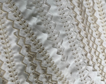 Scalloped Ivory Eyelet  - 3 yards Vintage Fabric Embroidered Trim New Old Stock Beige