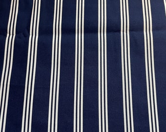 Classic Navy Blue Stripe - Vintage Fabric Striped Nautical Patriotic Blue and White