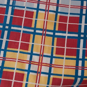 Mad About Plaid - Vintage Fabric Multi-Colored Preppy Yellow Royal Blue Red
