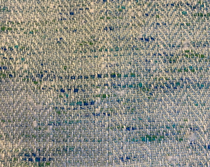 Blue Green Tweed Vintage Fabric Multicolored Wool Blend 80s New Old