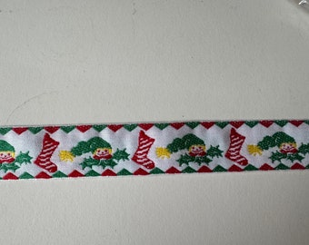 3 yards Christmas Embroidered  Vintage Trim- Elves Stockings Holly