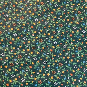 Dainty Green Floral- Vintage Fabric Floral Dolls Calico Orange Yellow