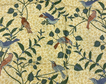 Birds and Leaves - Vintage Fabric New Old Stock Decorator Cotton Curtains Upholstery