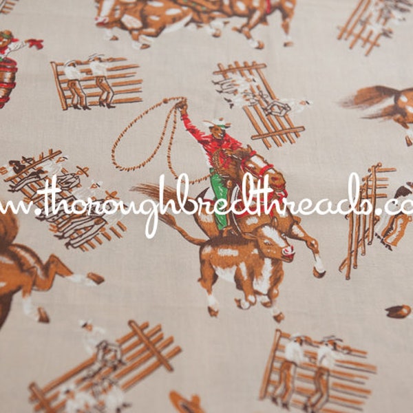 Rodeo Cowboys - New Old Stock  Vintage Fabric Novelty West Horses Ranch