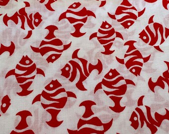 Bold RED Fish- Novelty Vintage Fabric New Old Stock Fun Graphics