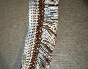 Vintage Brown Beige White Fringe Trim - 3 Yards 80s Mod Upholstery Costumes