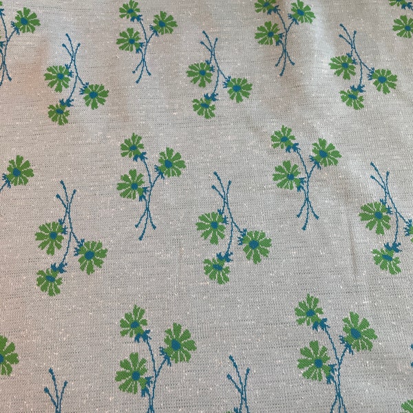 Polyester Green Daisies- Vintage Fabric 70s Groovy Double Knit