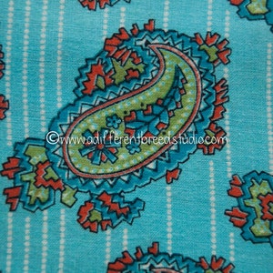 Vintage Paisley Cotton Fabric: Turquoise Retro Novelty Print (34" wide)