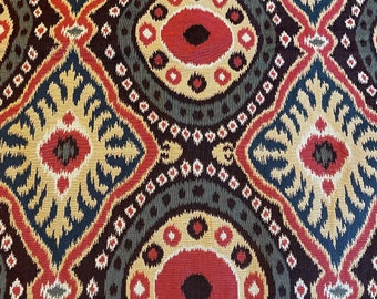 Aspecto étnico funky - Tapiz decorador de tela vintage de los años 80 y 90 tejido Ikat