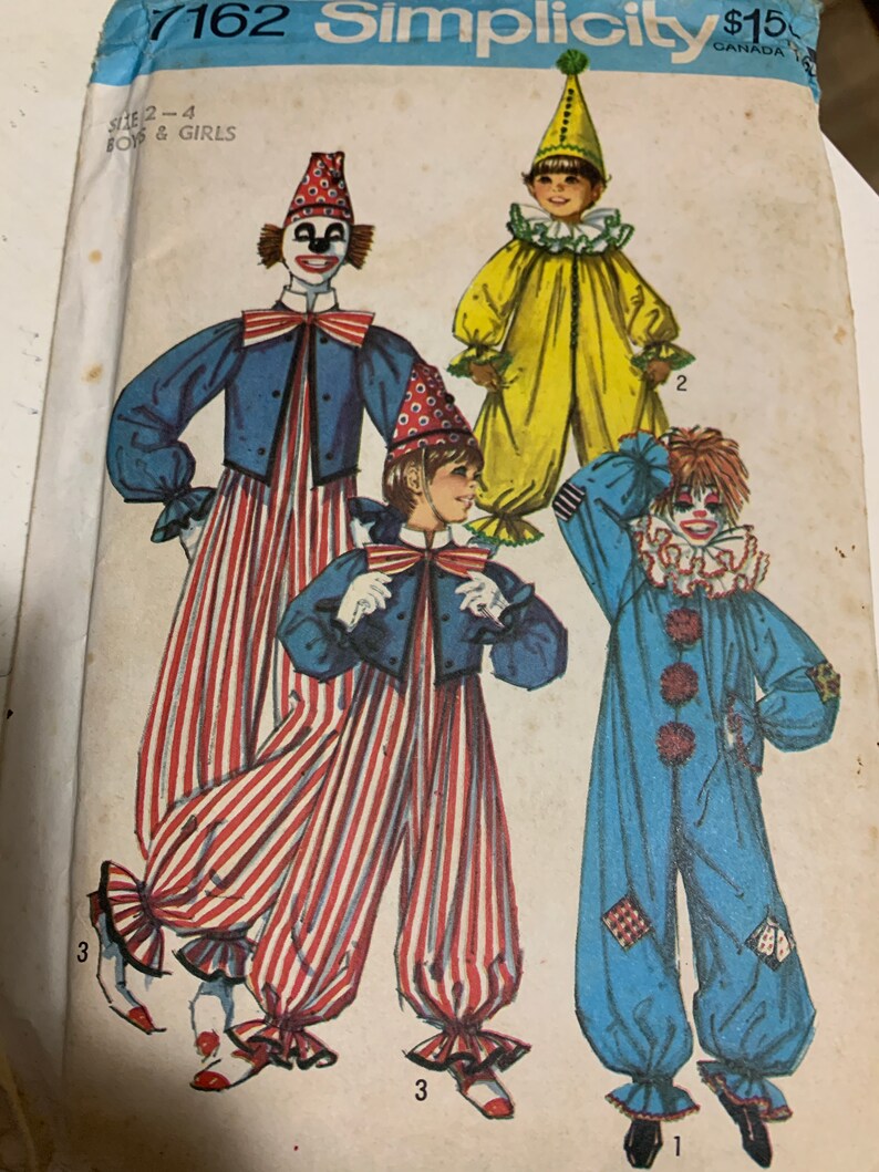 Simplicity 7162 Vintage Pattern Clown Costume Size 2-4 | Etsy