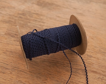 3 yards 1/8" Rick Rack - Vintage Fabric Trim Juvenile 70s New Old Stock Cotton Tiny Doll Clothes Navy Blue