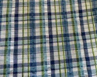 Summer Plaid Seersucker - Vintage Fabric Summer Apparel Blues Greens