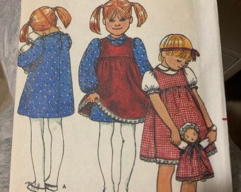 Butterick 3993 Vintage Patrón - Vestido de Niñas, Jumper y Muñeca 6X