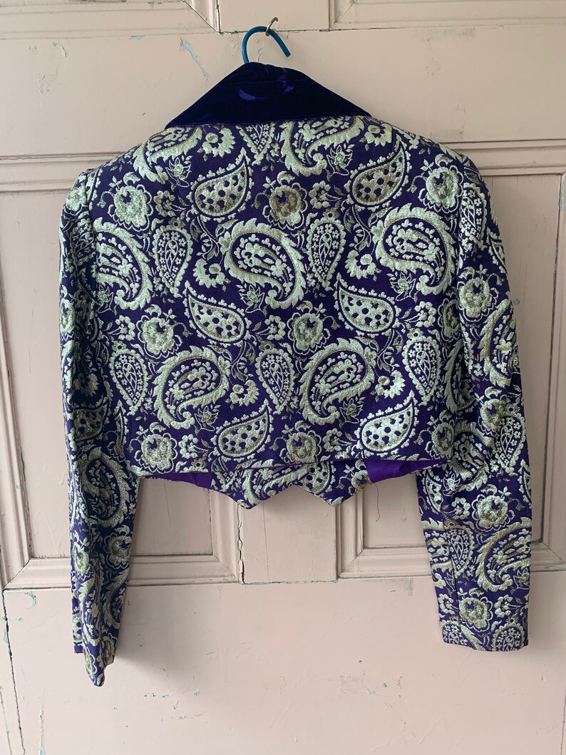 Jacket Coat Purple Velvet Gold Metallic Prince Vintage Jacquard Blazer