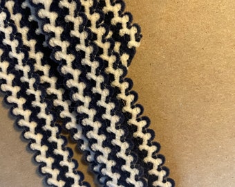 1,5 yardas Vintage Trim- Lavable Nylon Terciopelo Azul Marino Zig Zag Diseño Geométrico