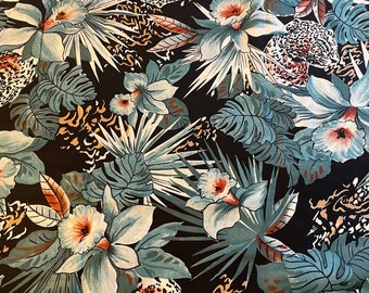 Tropical Safari Vibe- Novedad Tela Vintage 80s Nuevo Viejo Stock Animales Leopardos Cheetah Cats Deadstock