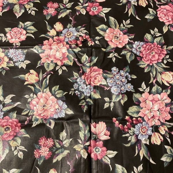Gorgeous Floral- Vintage Fabric Deadstock Cotton Romantic Shabby Chic Black