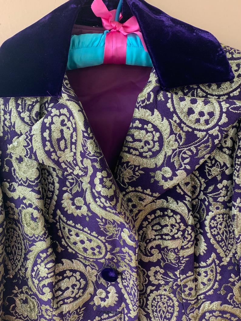 Jacket Coat Purple Velvet Gold Metallic Prince Vintage Jacquard Blazer