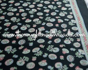 Happy Happy Border Print - Vintage Fabric Blue Houses Trees Daisies