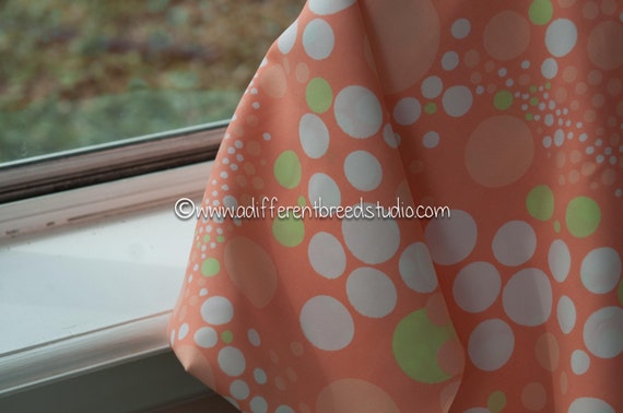 70s Vintage Fabric: Peach with Green & White Dots - NOS