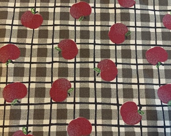 Manzanas y Plaid- Tela Vintage Cocina Alimentos Frutería Granja Huerto País Deadstock