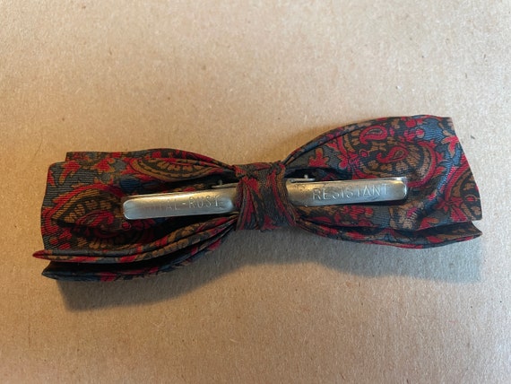 Vintage Bow Tie - Paisley Clip On Red Blue Brown - image 3