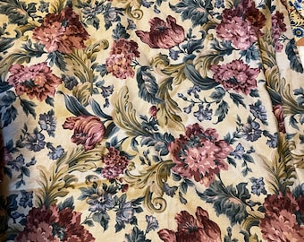 Pretty Barkcloth Curtain  - Vintage Fabric Mid Century 60s 70s Shabby Chic Floral