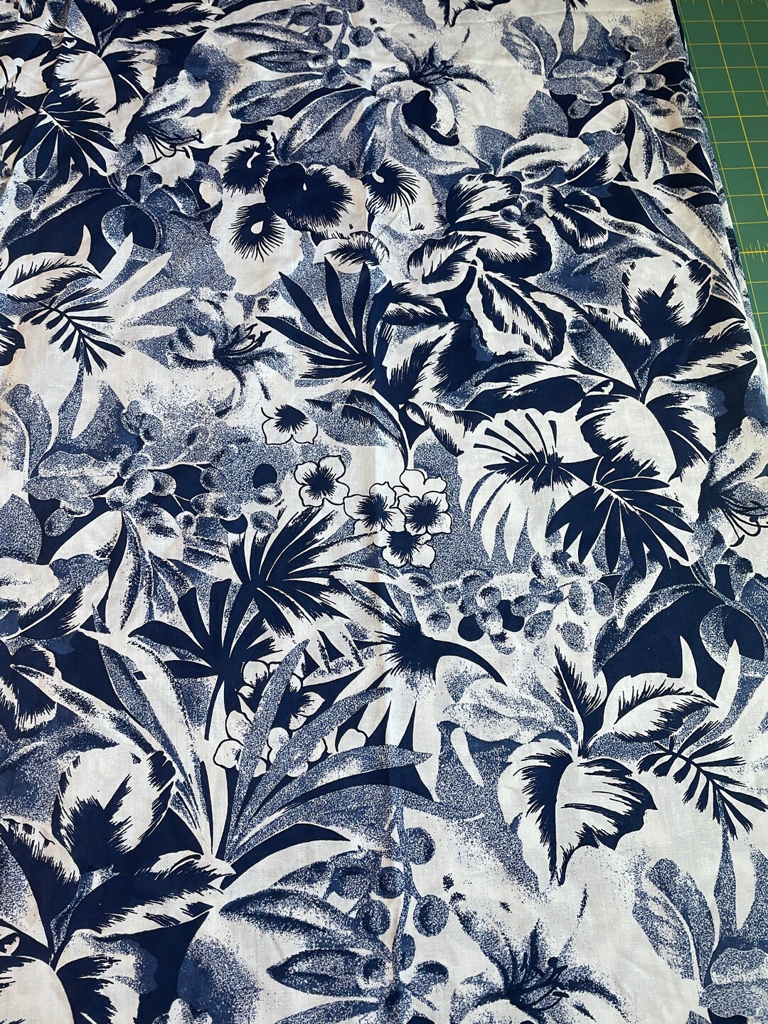 Fun Tropical Novelty Vintage Fabric 80s New Old Stock Apparel Navy Blue