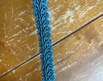 Medium Blue - 3 yards Vintage Trim New Old Stock 80s Gimp Ribbon Upholstery Edging Braid Teal