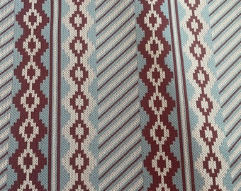 Polyester Geometric Stripe - Vintage Fabric Deadstock 70s Groovy Blue Burgundy Double Knit