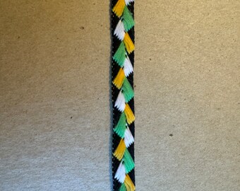 Trenza tejida - 3 yardas Vintage Trim New Old Stock 70s 80s Edging Fringe Negro Verde Amarillo